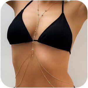 Women B2 Gold Body Chain Rhinestone Silver Bra Lingere Bikini Top Lingerie Chain